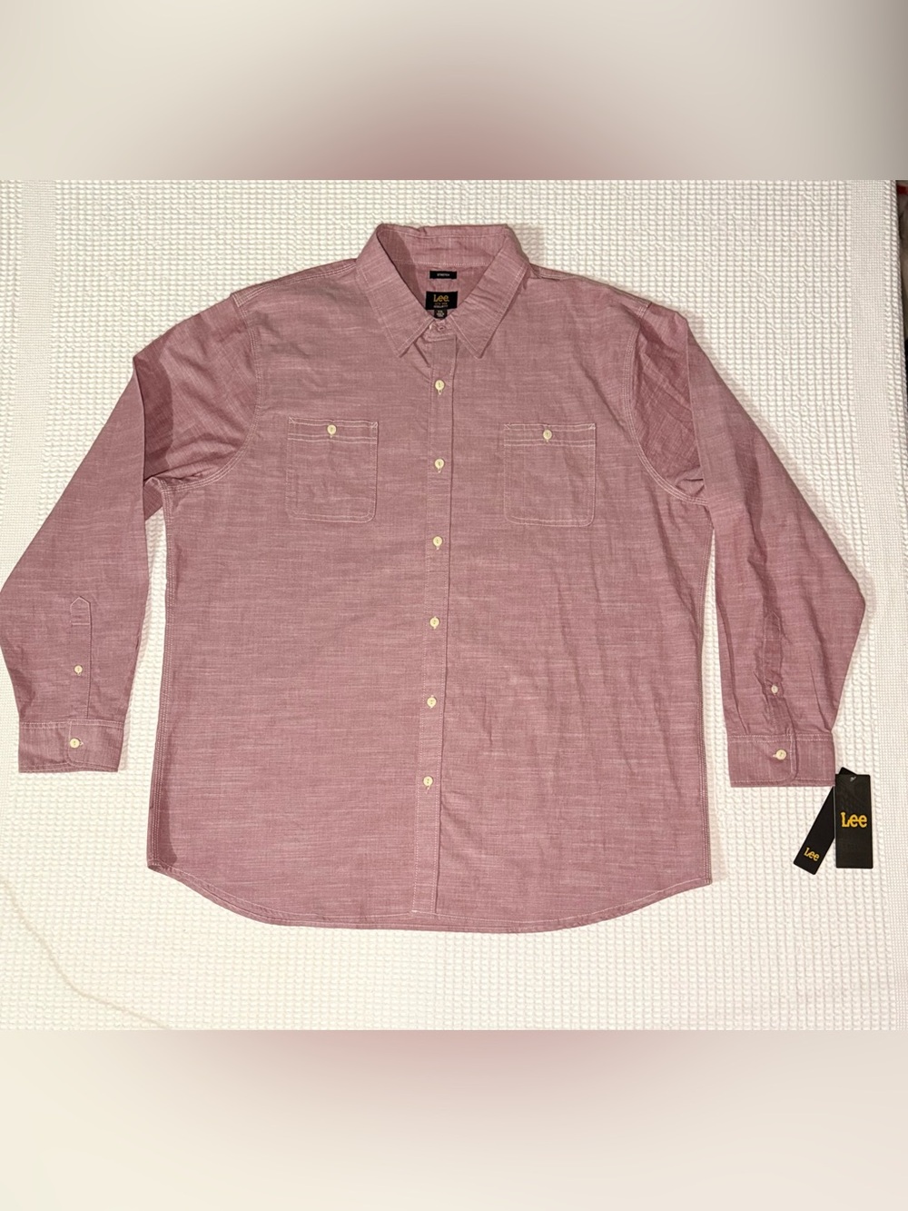 Lee Men’s Regular Fit Stretch Button Down Shirt 2XL Cabernet Long Sleeve NWT
